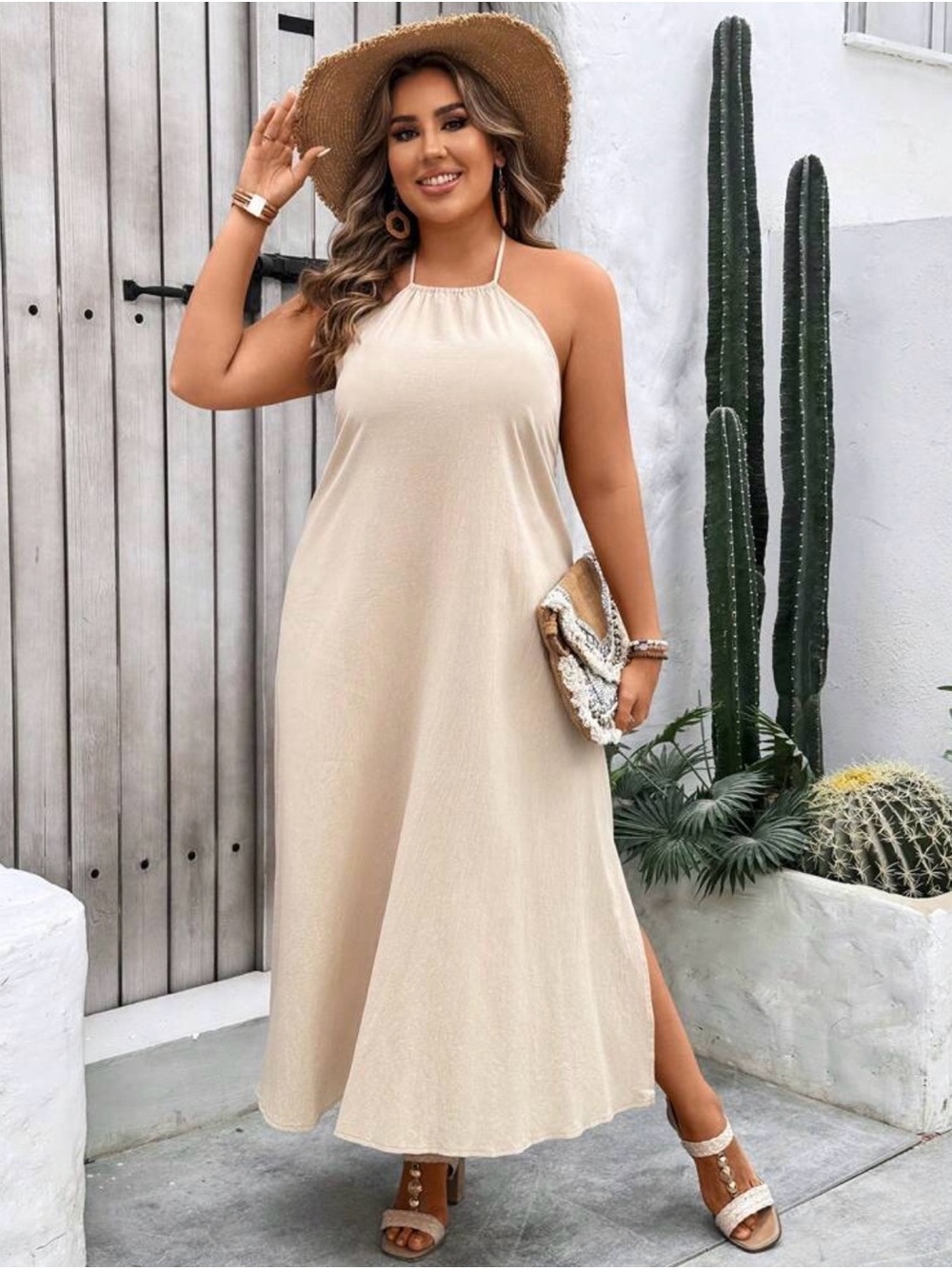 Halter-Neck Maxi Dress in Cream